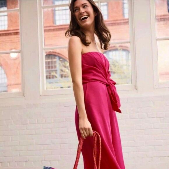 ANTHROPOLOGIE MAEVE Bright Pink Waist Tie Strapless Jumpsuit Romper – Size 6 - Picture 6 of 15